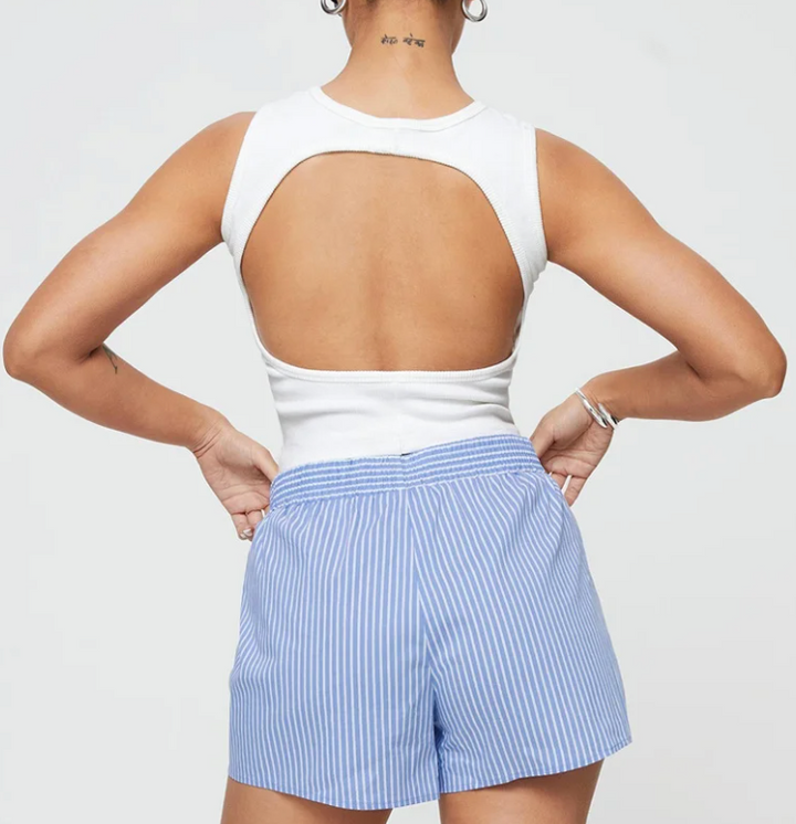 Gestreepte Dames Korte Broek van Luxe Ademend Materiaal – Slim Fit met Elastische Tailleband 4