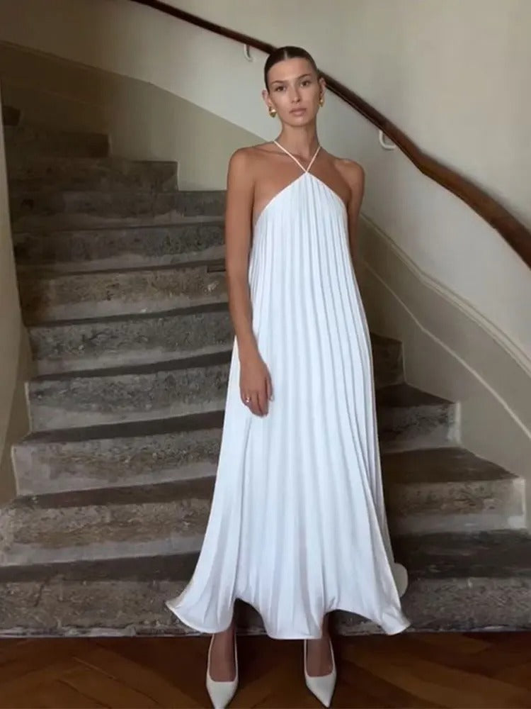 Luxe Plissé Maxi Halterjurk voor Zomerse Avonden en Speciale Gelegenheden 0