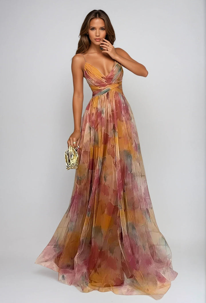 Maxi Chiffon Jurk voor Dames met Bloemenprint – Vloeiend en Luchtig 0