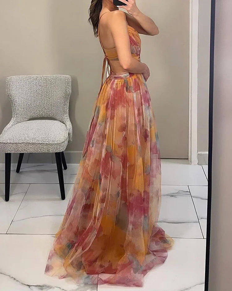 Maxi Chiffon Jurk voor Dames met Bloemenprint – Vloeiend en Luchtig 1