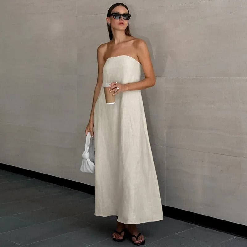 Maxi Strapless Linnen Jurk – Ademend en Comfortabel voor Zomerse Dagen 0