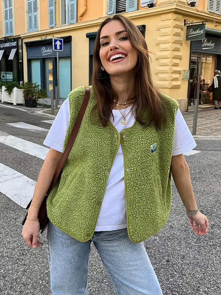 Trendy Wollen Bodywarmer voor Dames met V-hals en Losse Pasvorm 0