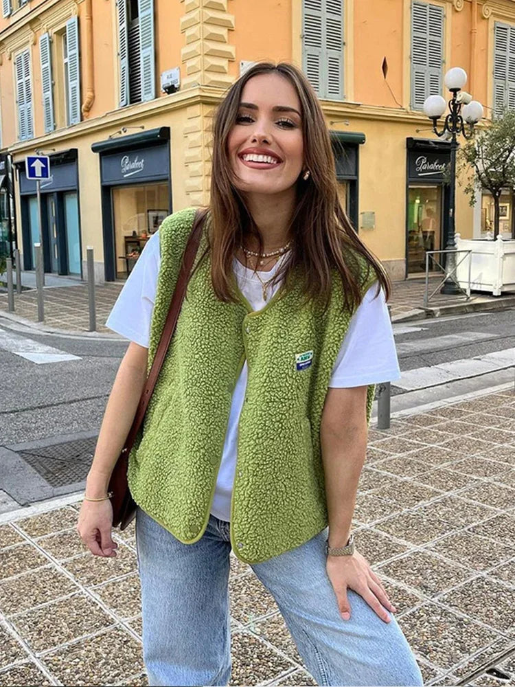 Trendy Wollen Bodywarmer voor Dames met V-hals en Losse Pasvorm 1